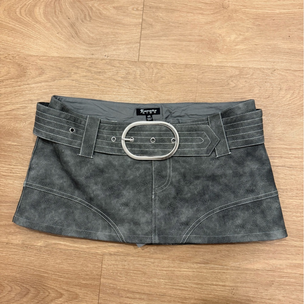 Silver Buckle Gray Denim Skirt